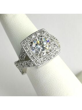 Vintage inspired 3ct CZ ring 14k white gold overlay size 8 🆕